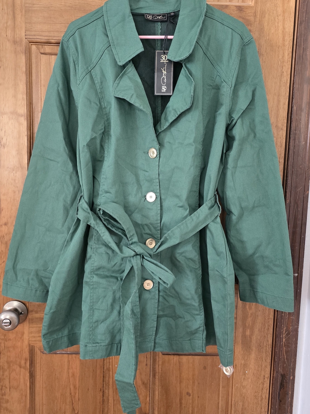 DG2 by Diane Gilman Green Button-Front Tie-Waist Jacket